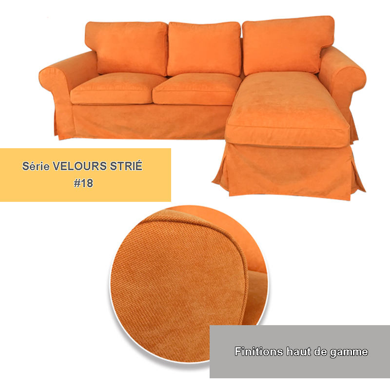 Housse canapé d'angle IKEA EKTORP méridienne - Velours renforcé orange