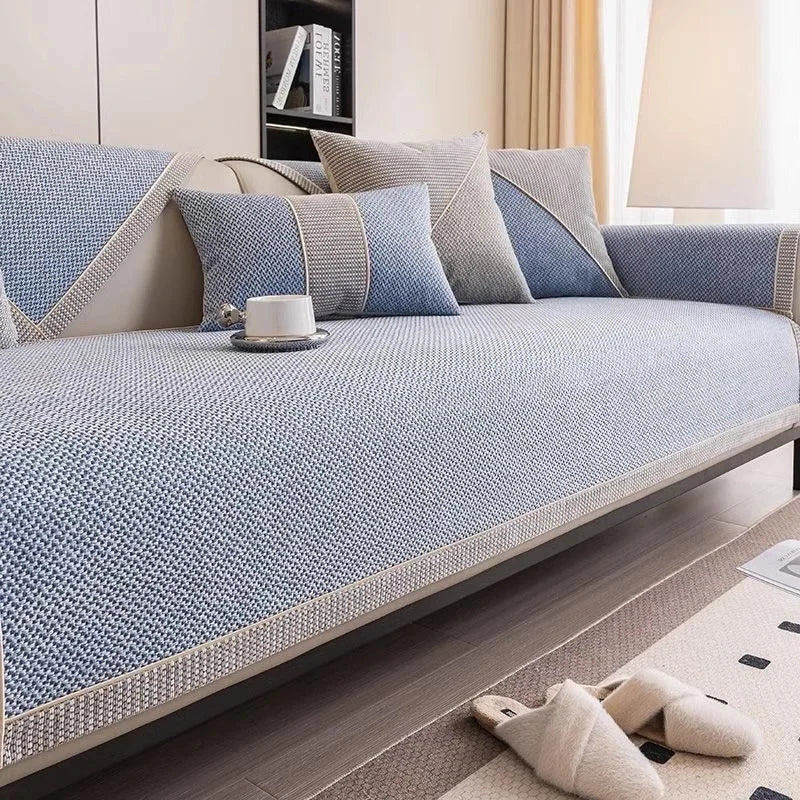 Housse de canapé antidérapante coton twill denim bleue
