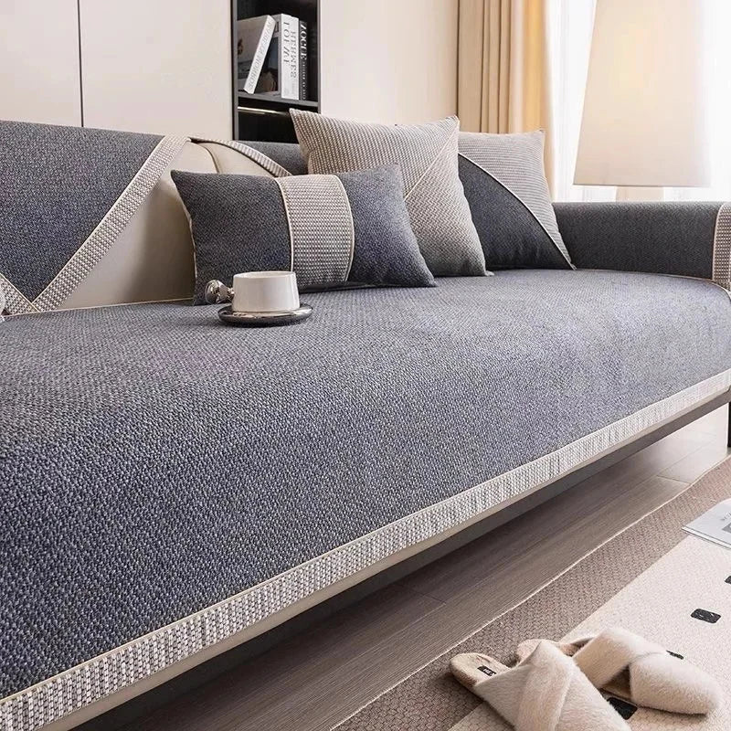 Housse de canapé antidérapante coton twill denim gris