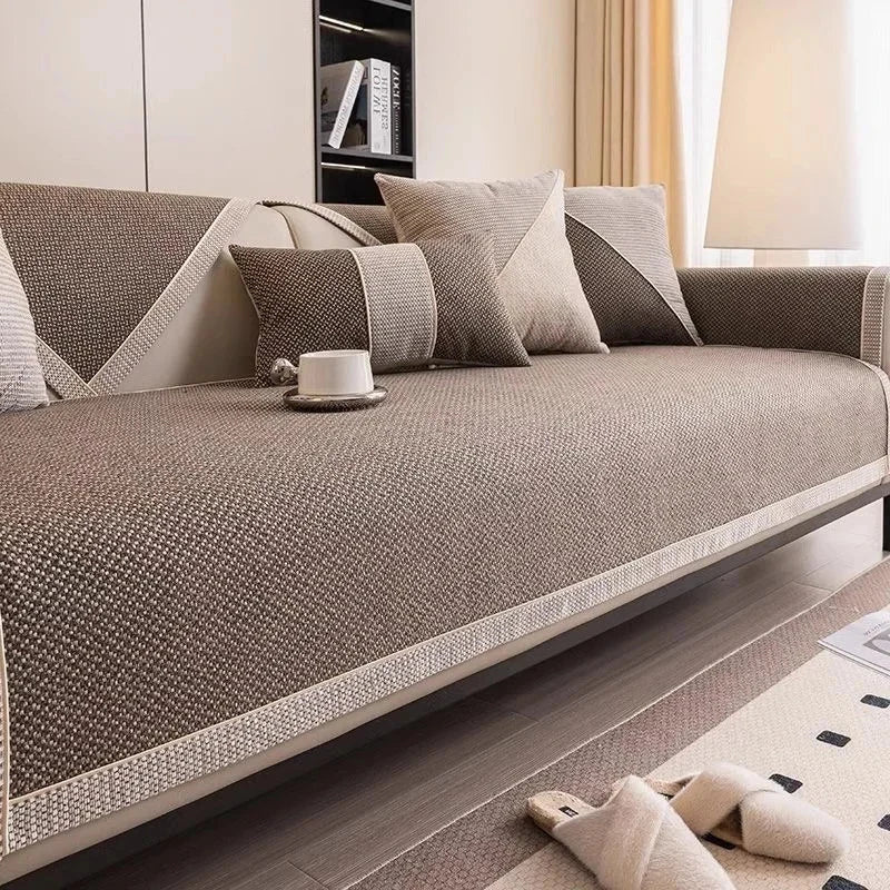 Housse de canapé antidérapante coton twill denim marron