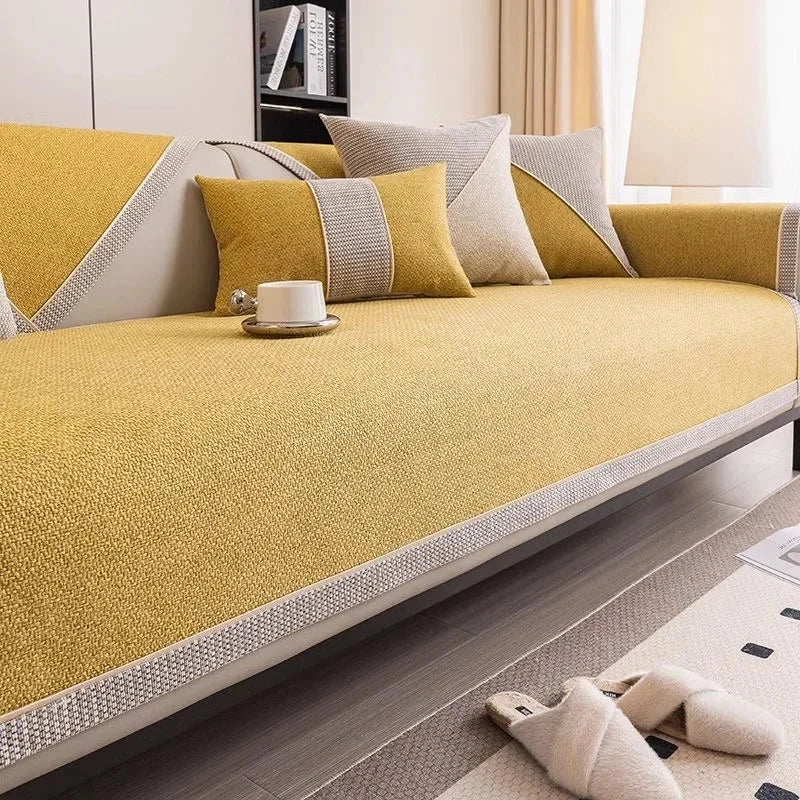 Housse de canapé antidérapante coton twill denim ocre