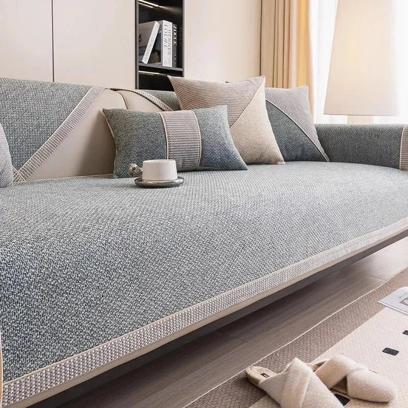 Housse de canapé antidérapante coton twill denim vert menthe