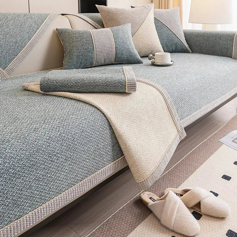Housse de canapé antidérapante coton twill denim menthe