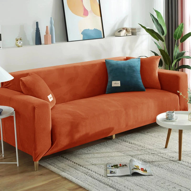 Housse de canapé extensible velours doux et chaleureux ambre