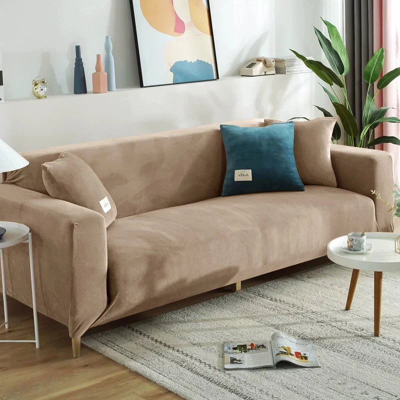 Housse de canapé extensible velours doux et chaleureux café