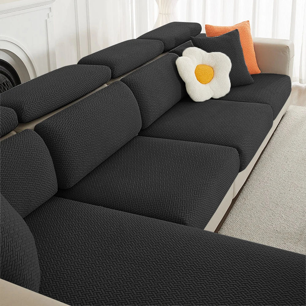 Housse de coussin extensible pour canapé velours damassé noir