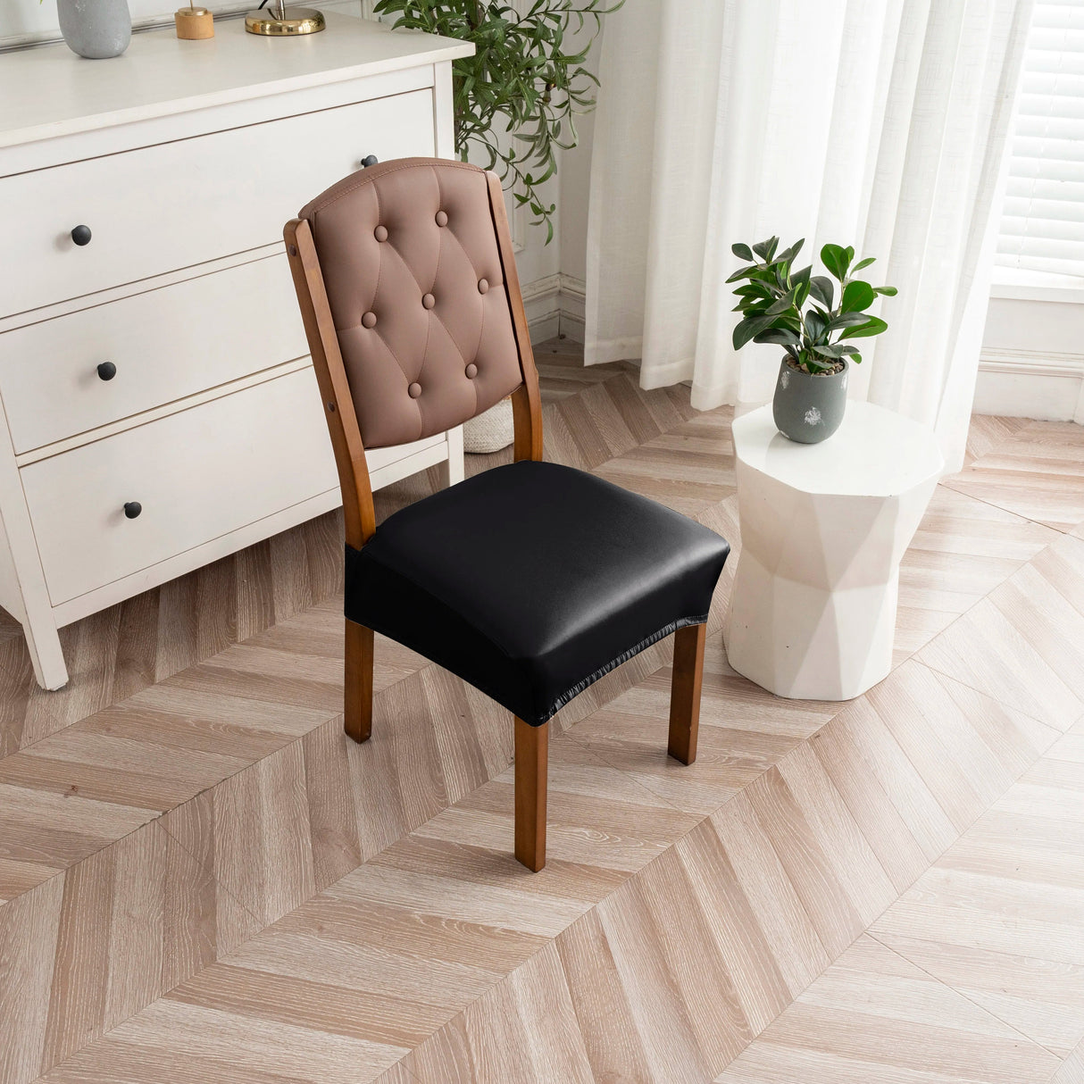 Housse pour assise de chaise simili cuir imperméable noir