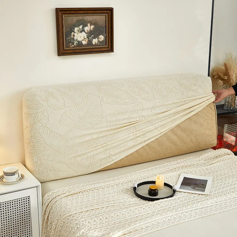 Housse pour tête de lit extensible décorative hibiscus beige