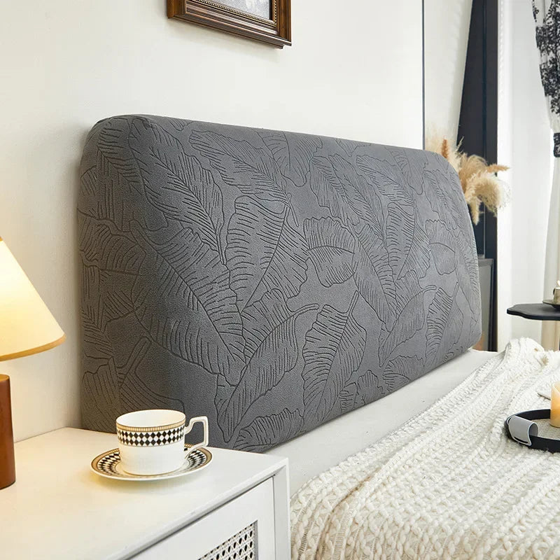 Housse pour tête de lit extensible décorative hibiscus gris