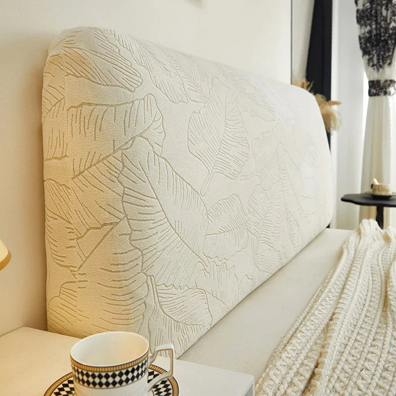 Housse pour tête de lit extensible décorative hibiscus beige