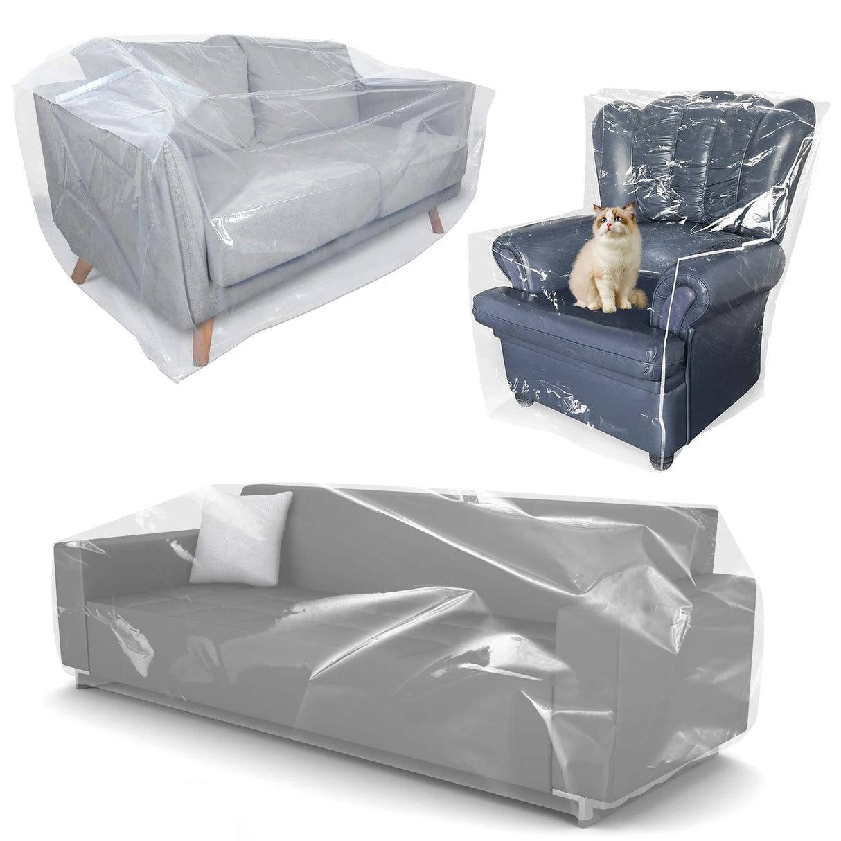 Housse protection fauteuil et canapé en plastique transparent imperméable