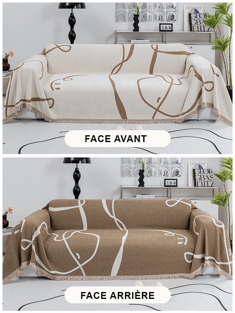 jété de canapé grande taille double face blanc marron