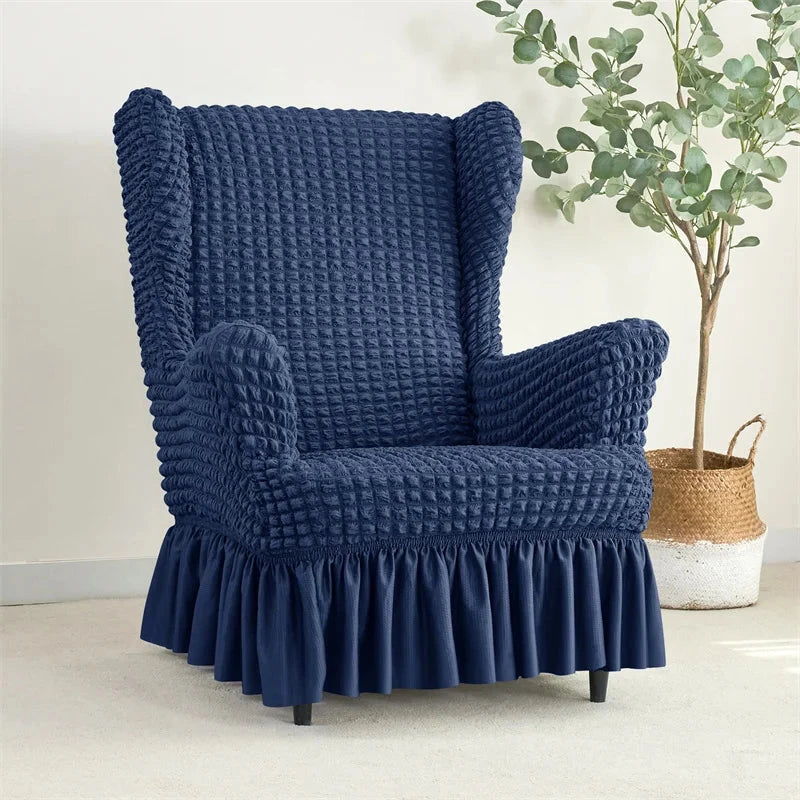 Housse pour fauteuil IKEA Strandmon avec jupe bleue maine