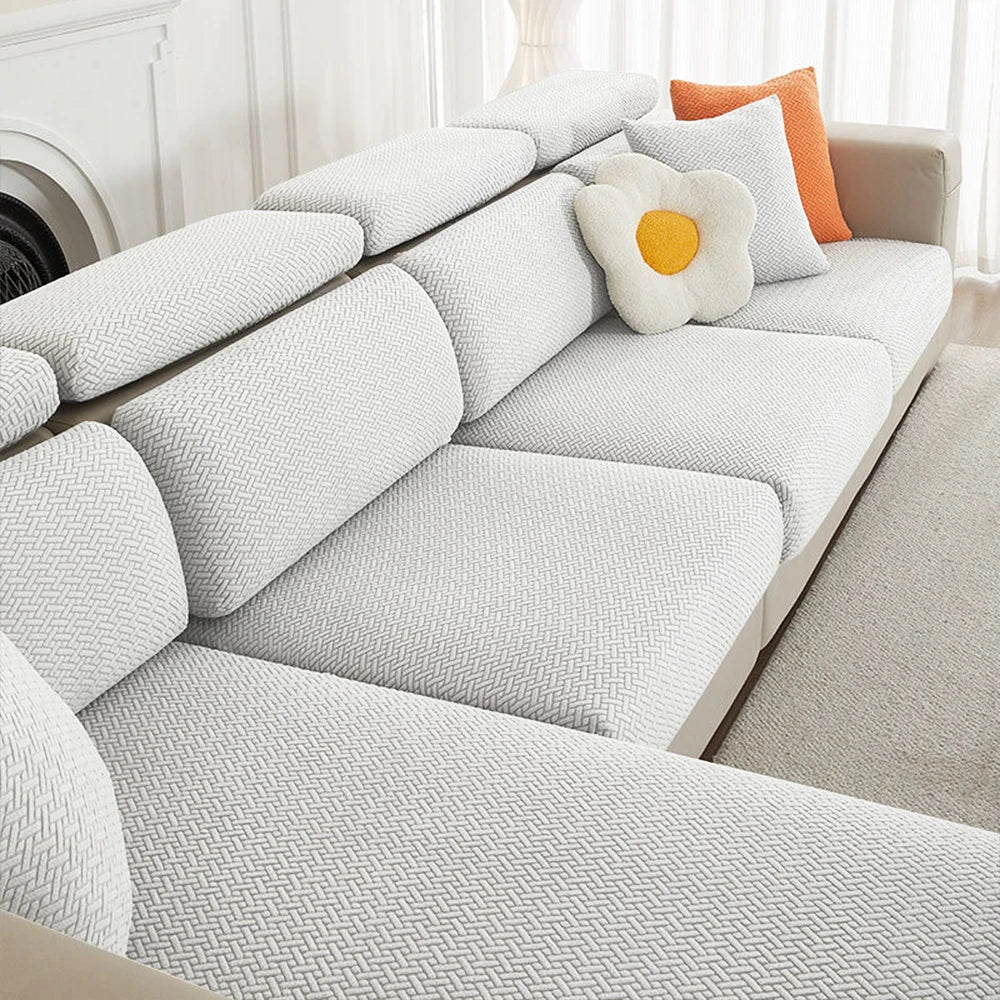 Housse de coussin extensible pour canapé velours damassé argent