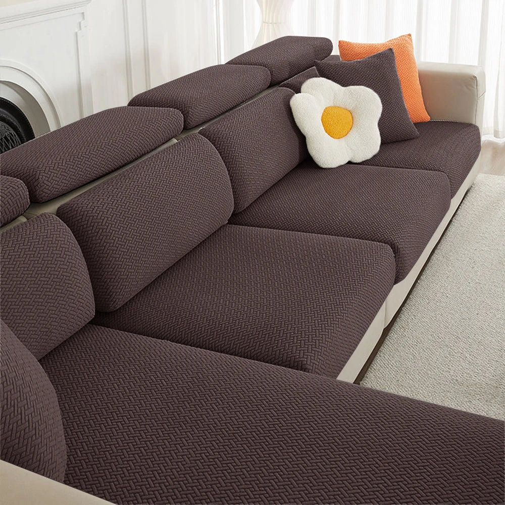 Housse de coussin extensible pour canapé velours damassé chocolat
