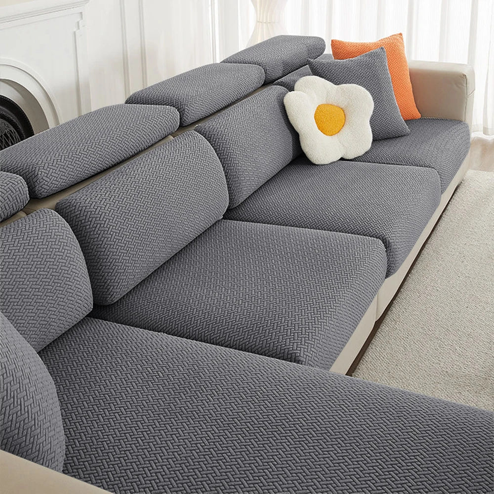 Housse de coussin extensible pour canapé velours damassé gris foncé