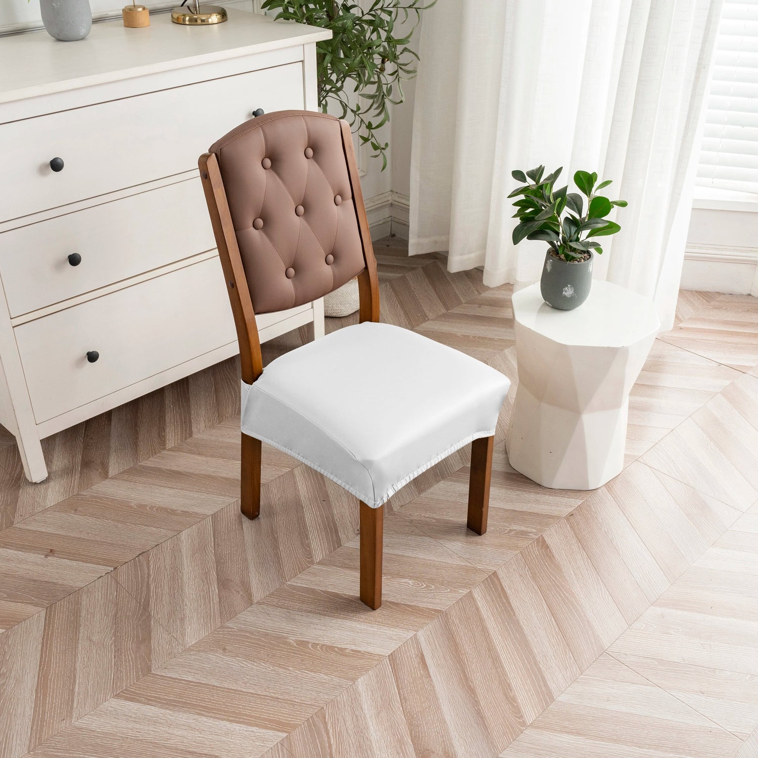 Housse pour assise de chaise simili cuir imperméable blanc
