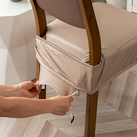Housse pour assise de chaise simili cuir imperméable taupe zoom
