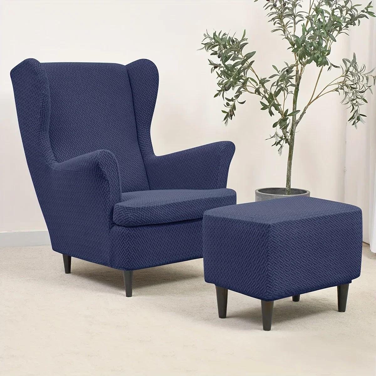 Housse pour fauteuil IKEA Strandmon et repose pieds bleue marine