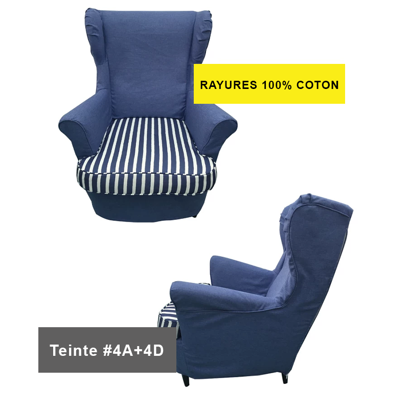 Housse prémium pour fauteuil IKEA STRANDMON rayures bleue