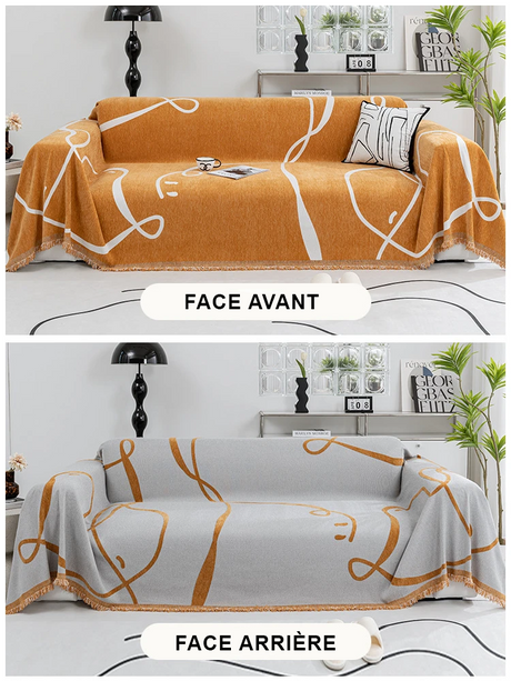  jété de canapé grande taille double face blanc orange