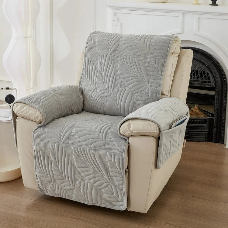 Housse pour fauteuil relax velours matelassé gris clair