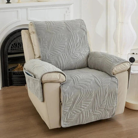 Housse pour fauteuil relax velours matelassé gris clair