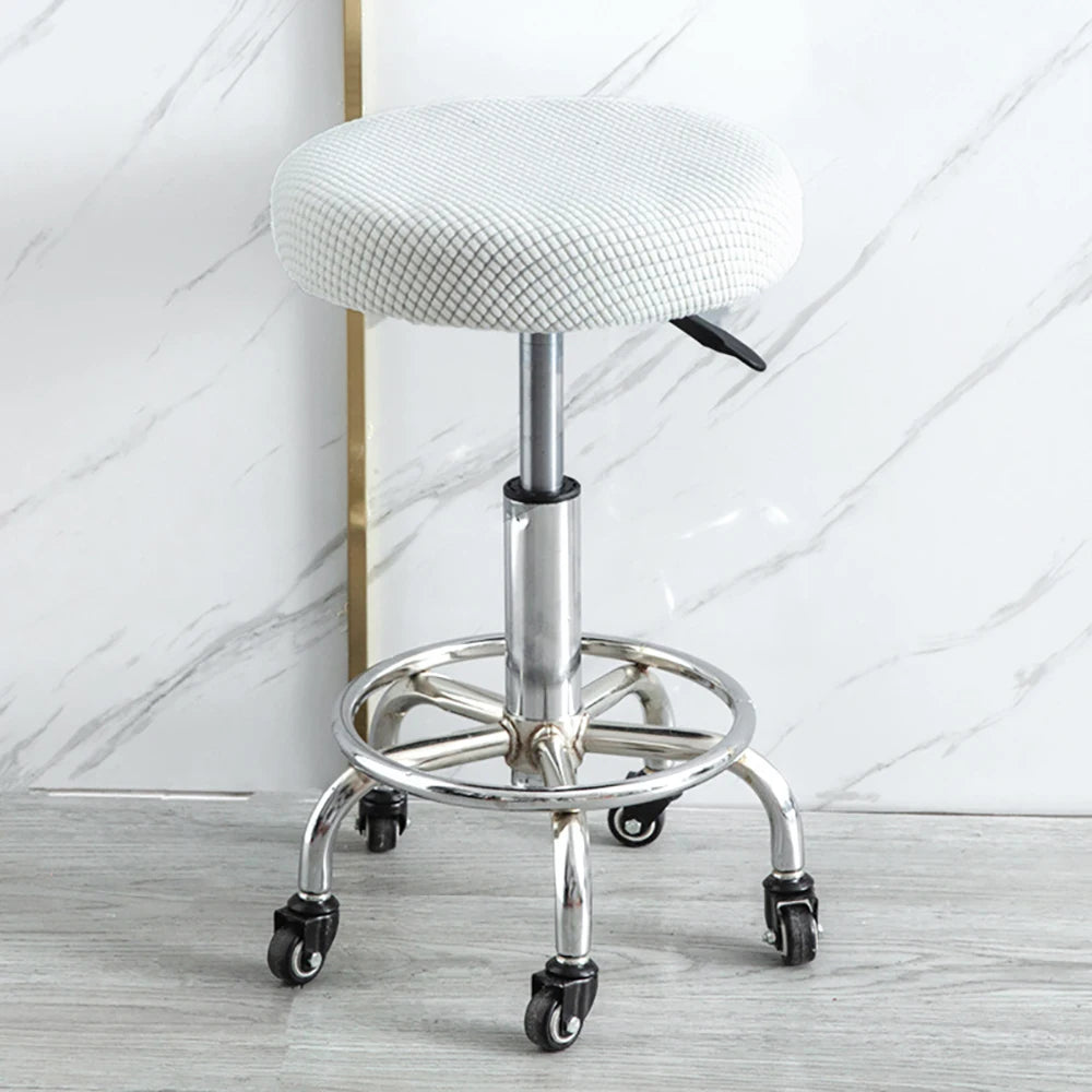 Housse de tabouret rond super extensible blanc