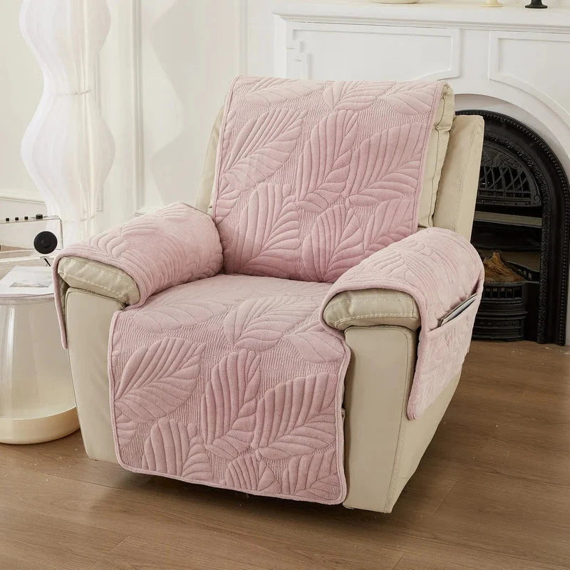 Housse pour fauteuil relax velours matelassé hibiscus rose