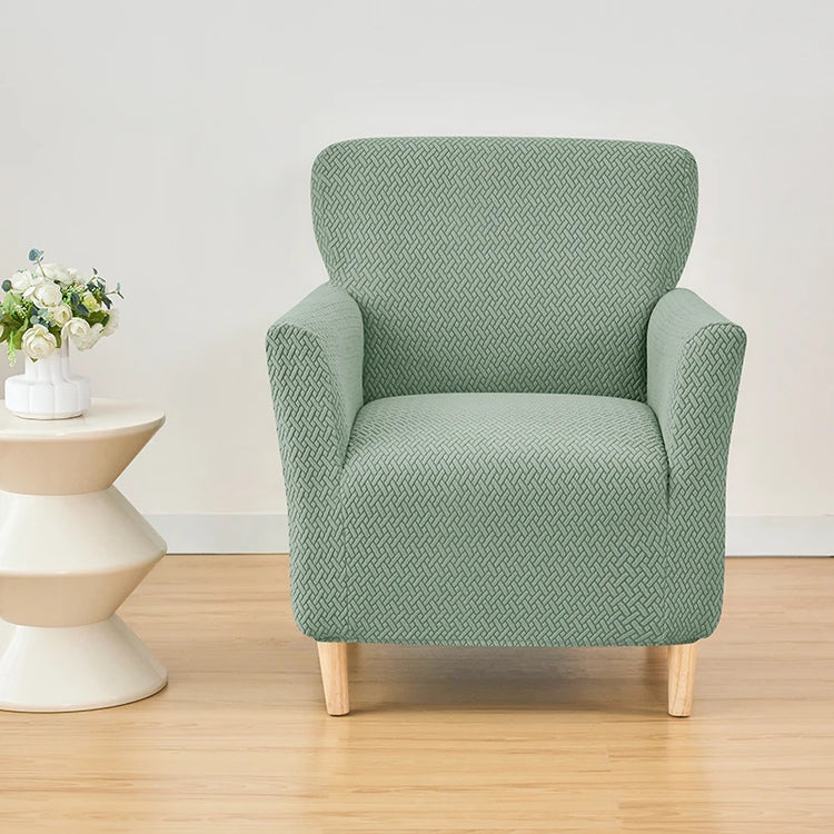 Housse pour fauteuil club velours damassé gris vert pomme