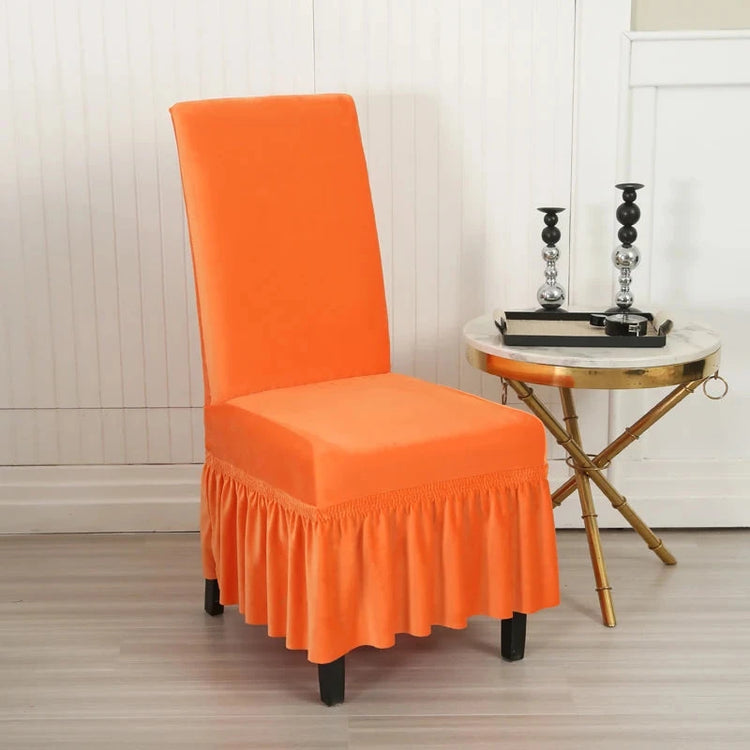 Housse de chaise avec jupe velours orange