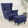 Housses fauteuil STRANDMON + pouf repose-pieds bleue marine