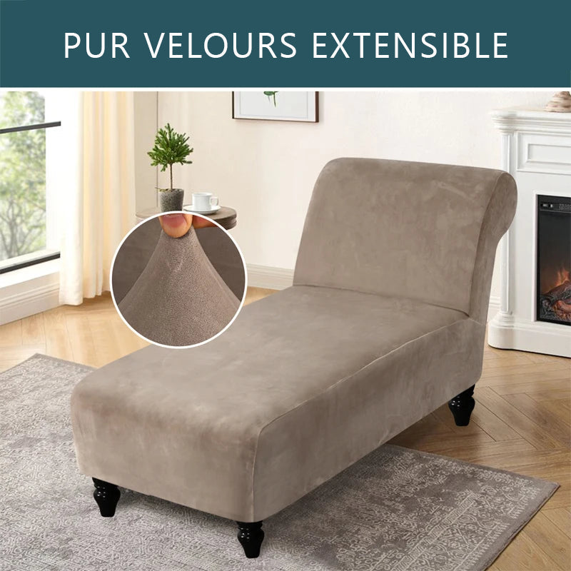 Housse pour méridienne seule pur velours khaki