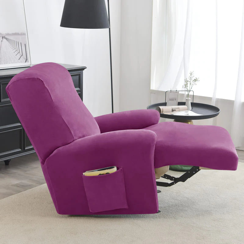 housse pour fauteuil relaxation velours 4 pièces violet