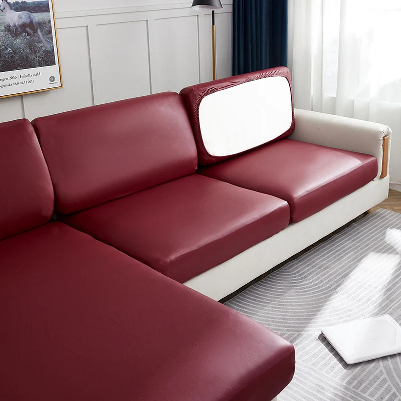 housse de coussin de canapé imperméable simili-cuir bordeaux