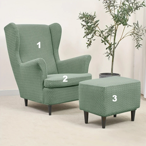 Housse fauteuil IKEA strandmon et repose pieds velours damassé