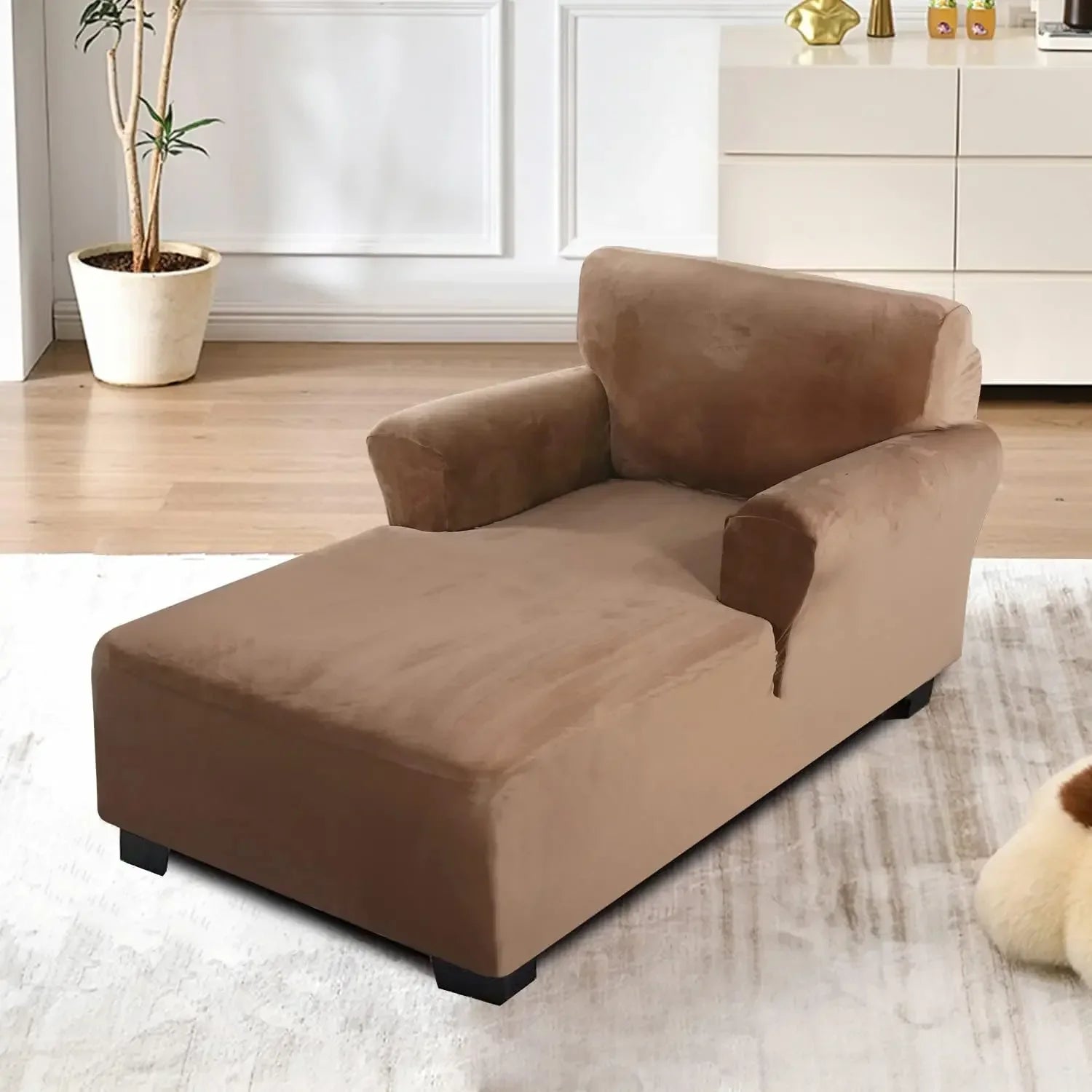housse pour méridienne et chaise longue avec double accoudoir en velours marron