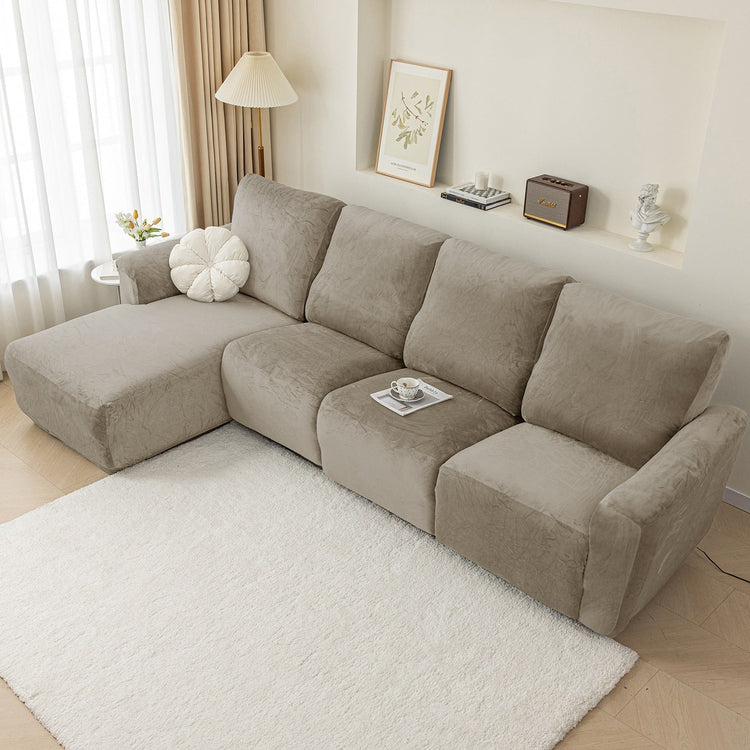 Housse pour canapé relax avec méridienne velours gris