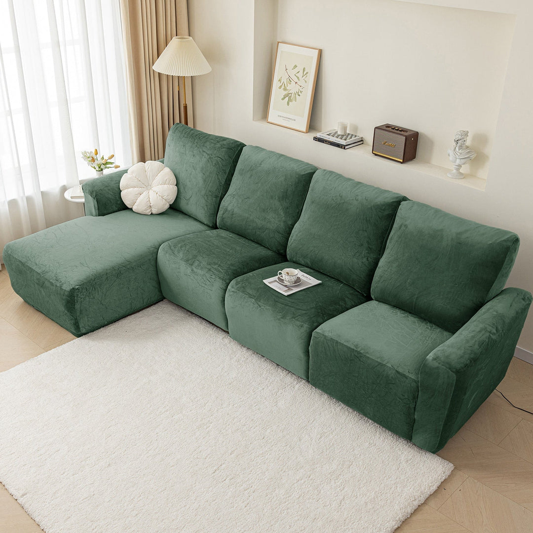 Housse pour canapé relax avec méridienne velours vert