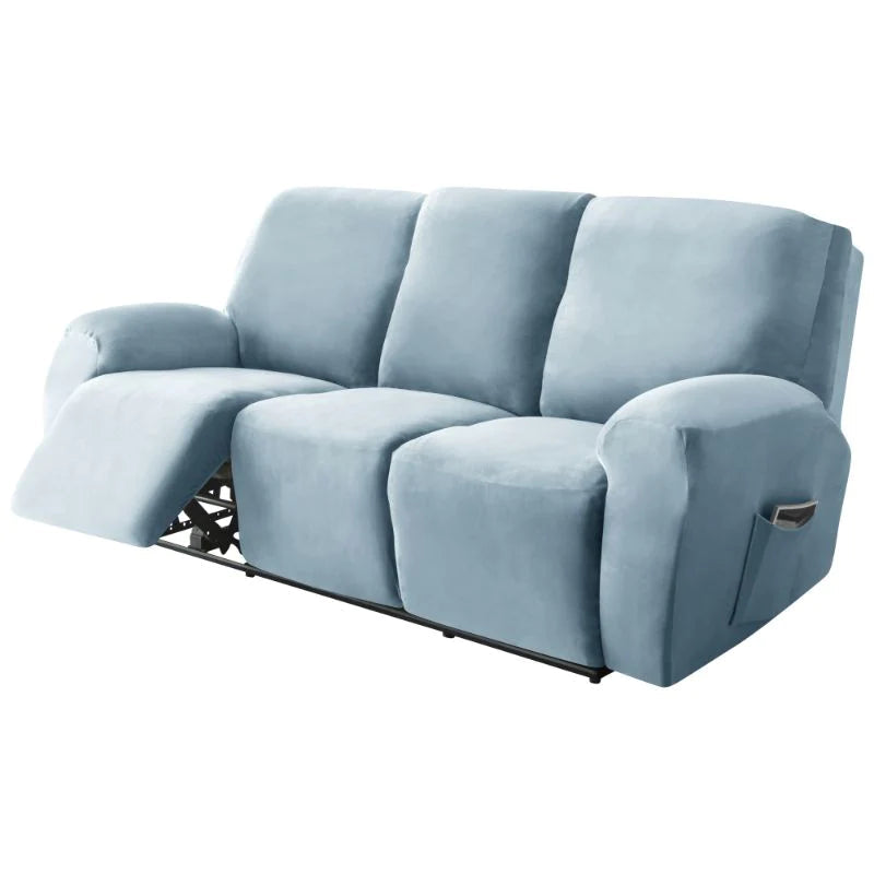 housse pour canapé relaxation velours bleue repose pied