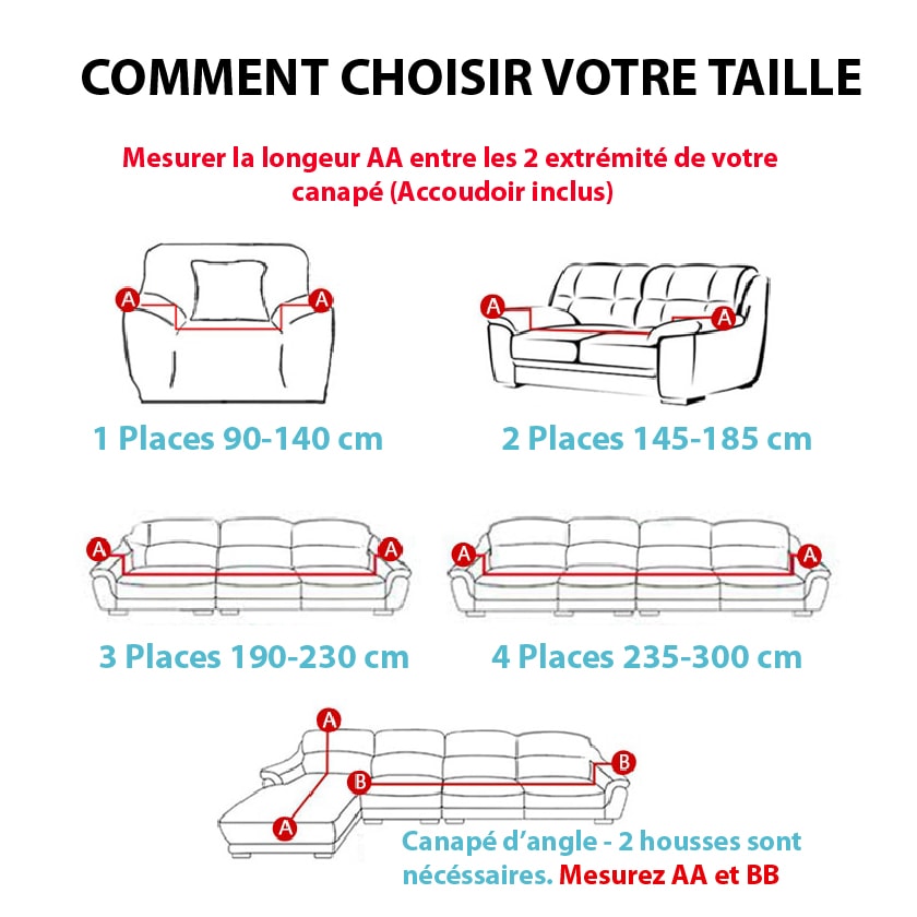 Guide des tailles Housses pour canapé extensibles